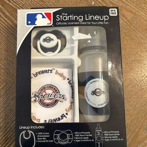 Baby Bib and Bottle Set - White and Blue